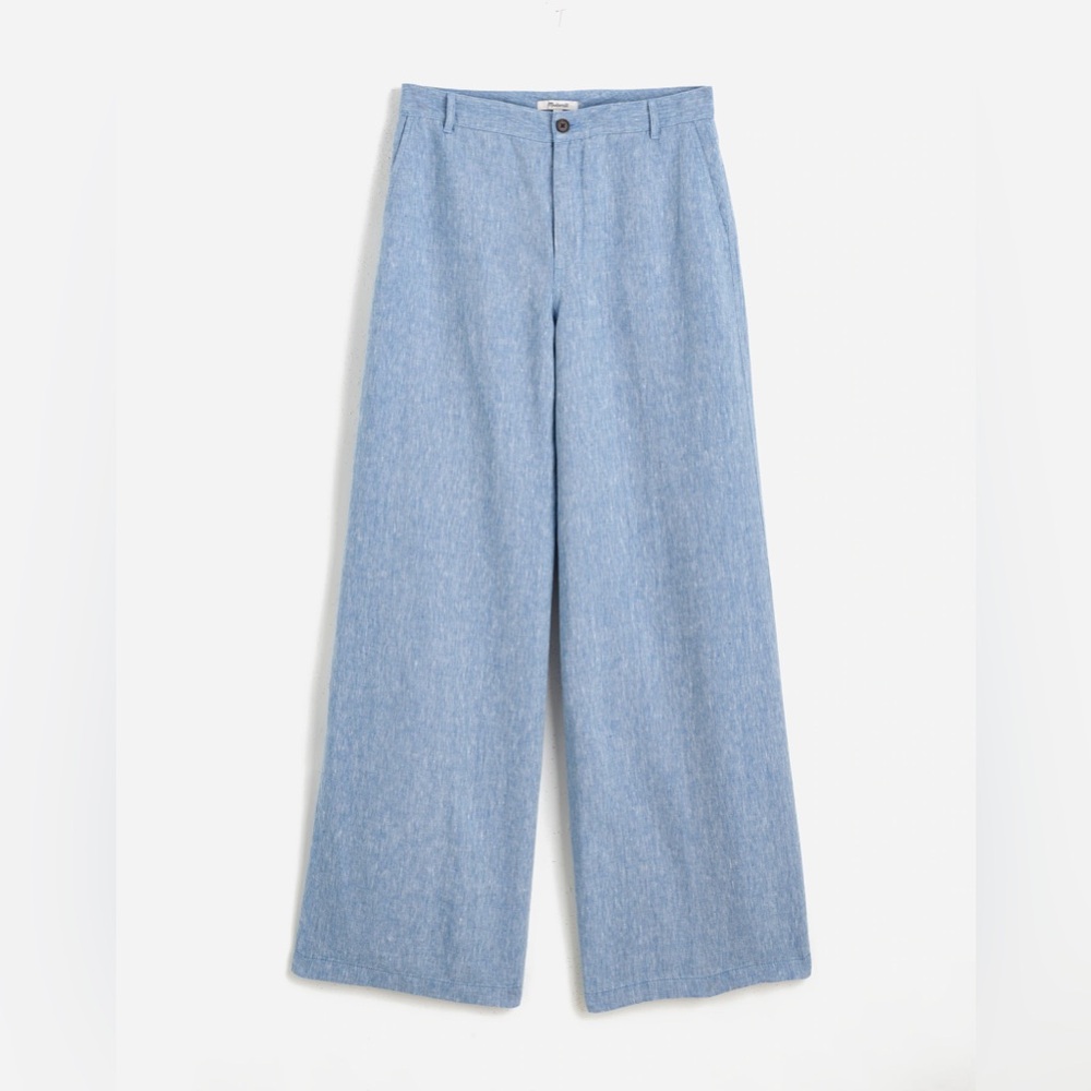 NWT Madewell The Zoe Relaxed Wide Pant in 100% Linen In Sunfaded Blue - Picture 7 of 7